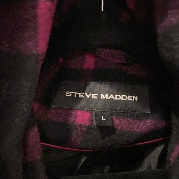 EUC Steve Madden Size L Large Plaid Hooded Pea Coat Jacket With Toggles Pockets - Picture 4 of 13